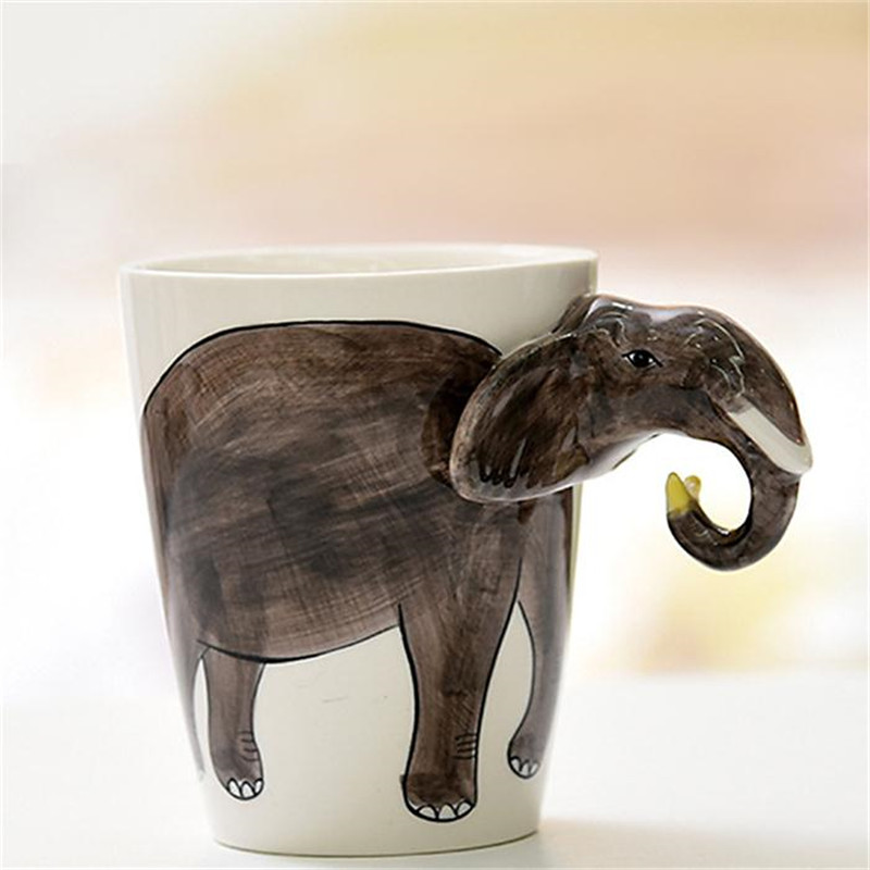 Morgiana 크리 에이 티브 3d 세라믹 커피 머그잔 만화 동물 손으로 그린 컵 개 코끼리 고릴라 사무실 drinkware 독특한 선물